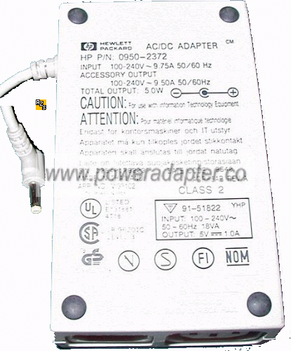 HP 0950-2372 AC Adapter 5VDC 1A Power Supply Jetdirect J2382 J23
