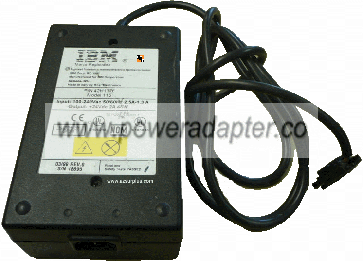 IBM 115 42H1176 AC Adapter 24Vdc 2A 3Pin Molex Power Supply