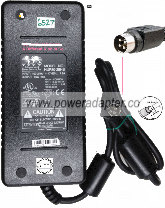 INTERNATIONAL POWER SOURCES INC. HUP80-25HB AC ADAPTER 60W 5Vdc