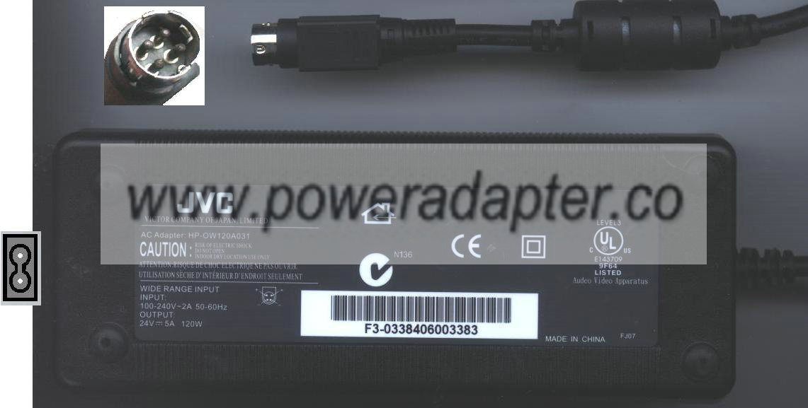 JVC HP-OW120A031 AC ADAPTER 24V 5A 4Pin LCD MONITOR Power Supply
