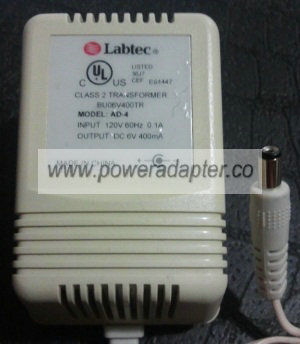 LABTEC AD-4 AC ADAPTER 6V 400MA POWER SUPPLY