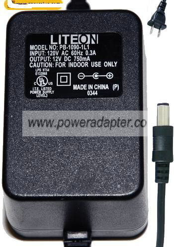 LITEON PB-1090-1L1 AC ADAPTER 12VDC 750mA -( ) 2x5.5mm 120Vac Us