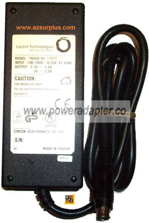 LUCENT TECHNOLOGIES TR200-0173A02 AC ADAPTER 3.3VDC 3A 5V 2A 4