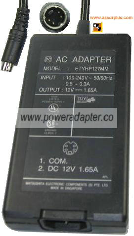 Matsushita ETYHP127MM AC Adapter 12VDC 1.65A 4Pin SWITCHING POWE