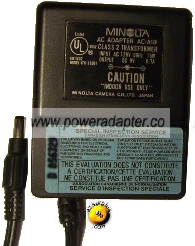 Minolta AC-A10 VFK-970B1 AC ADAPTER 9VDC 0.7A 2x5.5mm (-) New 1