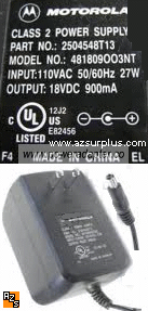 MOTOROLA 481809OO3NT AC ADAPTER 18VDC 900mA HT1250 VHF RADIO POW - Click Image to Close