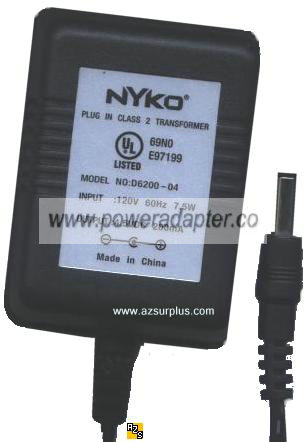NYKO D6200-04 ADAPTER 4.5VDC 200MA 7.5W CLASS 2 TRANSFORMER