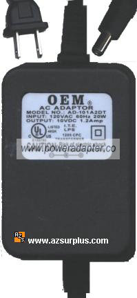 OEM AD-101A2DT AC ADAPTER 10VDC 1.2A -( )- 2x5.5mm POWER SUPPLY