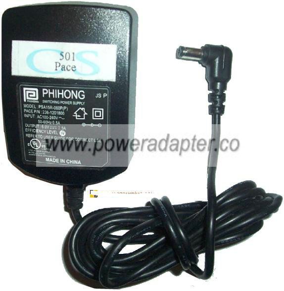 PHIHONG PSA15R-060P AC ADAPTER 6VDC 2.5A SWITCHING POWER SUPPLY