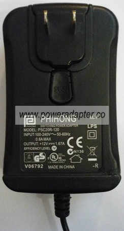 PHIHONG PSC20R-120 AC ADAPTER 12V DC 1.67A POWER SUPPLY