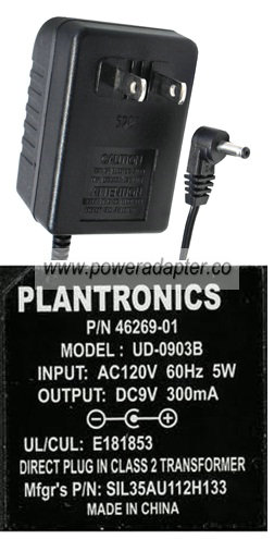 Plantronics UD-0903B AC Adapter 9VDC 300mA for S10 T20 Headsets