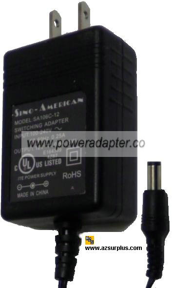 Sino American SA106C-12 12VDC 0.5A Switch Mode Power Supply Wall