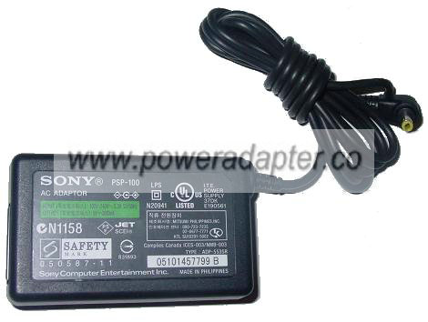 SONY PSP-100 AC Adapter 5VDC 2A -( ) 1.5x4mm 100-240vac 90 Used