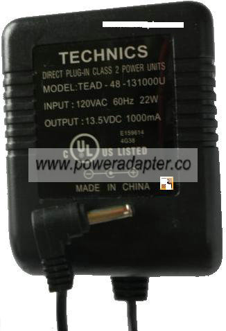 TECHNICS TEAD-48-131000U AC ADAPTER 13.5VDC 1A NEW -( )- 2x5.5mm - Click Image to Close