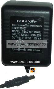 TERAYON TEAD-48-101200U AC ADAPTER 10V 1200mA POWER SUPPLY