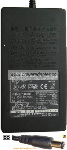 TOSHIBA PA3048U-1ACA AC ADAPTER 15VDC 4A POWER SUPPLY 380467-00