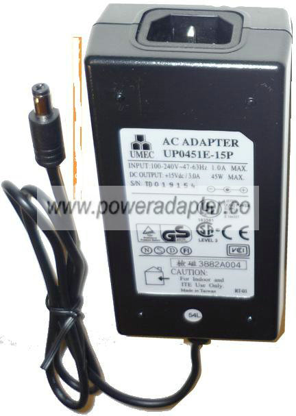 UMEC UP 0451E-15P AC Adapter 15VDC 3A 45W for generic use and la