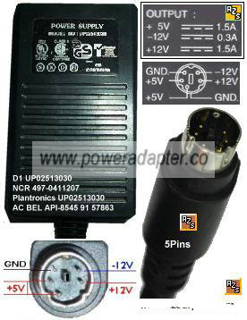 UP02513030 AC ADAPTER POWER SUPPLY 5Vdc 2A 12V 1A -12V 0.2A 5Pin