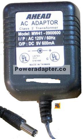 AHEAD MW41-0900600 AC ADAPTER 9VDC 600mA WALLMOUNT Direct PLUG i