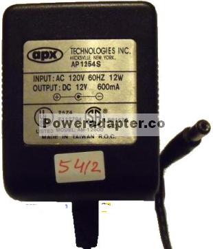 APX AM12600 AC Adapter 12V DC 600mA AP1254S Linear Power Supply