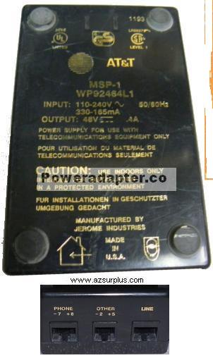 AT T MSP-1 WP92464L1 IP Phone's Power Injector Unit 48VDC 0.4A 2
