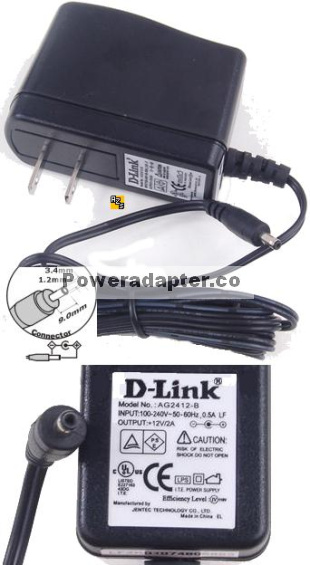 D-Link AG2412-B AC Adapter 12VDC 2A -( )- 1.2x3.5mm 100-240vac 2