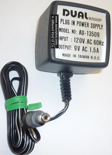 DUAL GROUP AU-13509 AC ADAPTER 9V 1.5A USED 2x5.5x12mm SWITCHING