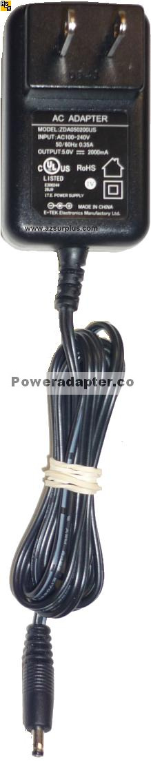 E-Tek ZDA050200US AC ADAPTER 5VDC 2000mA Switching POWER SUPPLY