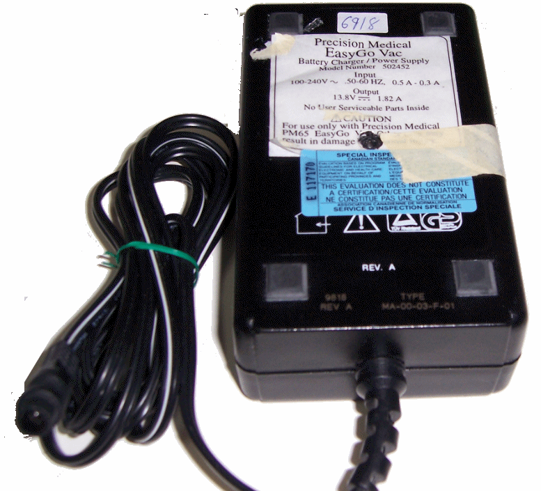 EASYGO VAC 502452 AC ADAPTER 13.8VDC 1.82A Used 3 x 5.5 x 9 mm J