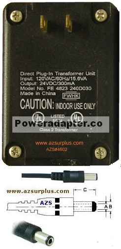 FWHK FE 4823 240D030 AC Adapter 24v 300mA Plug-In Transformer Po - Click Image to Close