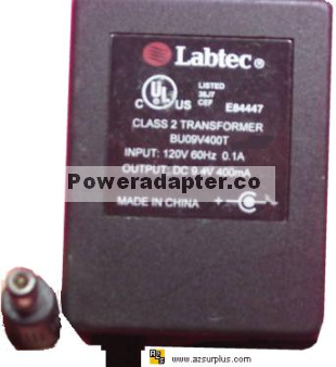 LABTEC BU09V400T AC ADAPTER 9.4VDC 400mA CLASS 2 TRANSFORMER for