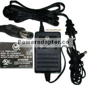 LEI T481208OO3CT AC Adapter 12VDC 750mA -( )- 2.5mm I.T.E. Power