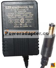 LZR AD1515A-5 AC Adapter 15Vdc 1.5A -( )- 2x5.5mm 1500mA 45W Pow