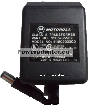 MOTOROLA 2505735S09 AC ADAPTER 18VDC 300mA POWER SUPPLY