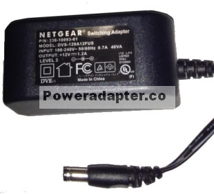 NETGEAR DVS-120A12FUS AC ADAPTER 12VDC 1.2A Used 2.3x5.5mm -( )