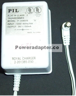 PIL P-359015 AC ADAPTER 9VDC 150mA CHARGER Power Supply Royal ha