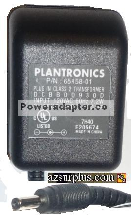 PLANTRONICS 65158-01 AC ADAPTER 9VDC 300mA WALLMOUNT DIRECT PLUG