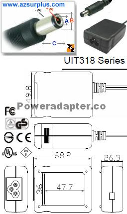 UNIFIVE UIT318-15 AC ADAPTER 15VDC 1.2A -( )- 2x5.5mm Switching