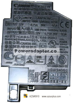 CANON K30304 AC ADAPTER 32VDC 0.75A 24V 0.5Pin A 5INTERNAL POWER