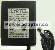 Nortel DV-9100 AC Adapter 9VDC 100mA 837003 Power Supply