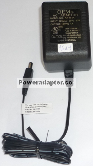 OEM AA-151A AC ADAPTER 15VAC 1A ~(~) 2x5.5mm POWER SUPPLY