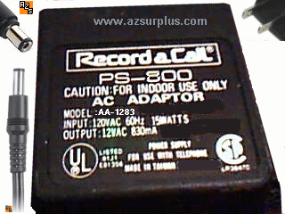 Record a Call AA-1283 AC ADAPTER 12VAC 830mA 2x5.5x12mm ~(~)~ 15