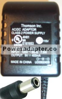 THOMSON 5-2823 AC ADAPTER 9VDC 400mA 7.5W CLASS 2 POWER SUPPLY