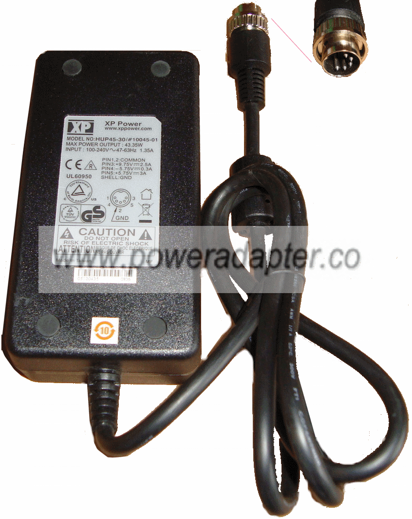 XP Power HUP45-30 AC Adapter 9.75vdc 1.35Amps 5.75v 3A 5Pin Din
