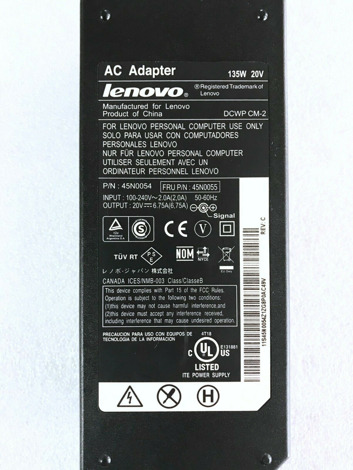 Genuine Original Lenovo ThinkPad 135W 20V W510 520 T520 AC Power Adapter Charger Compatible Brand: For IBM Type: AC/