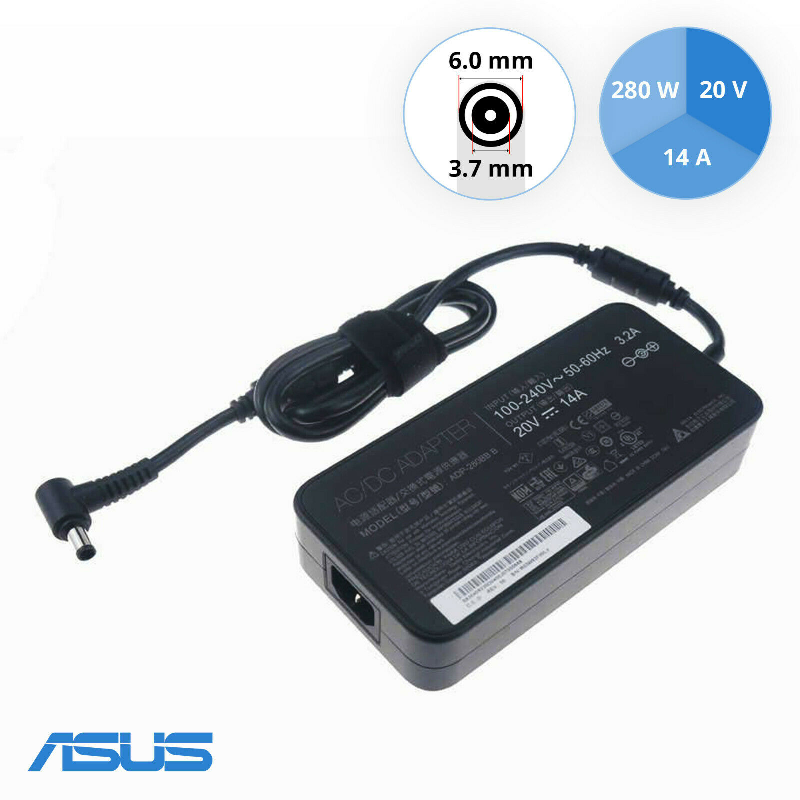 Original Asus ADP-280BB 20V 14A 280W AC Power Adapter ROG 6mmx3.7mm Compatible Brand: For ASUS Type: Power Adapter M