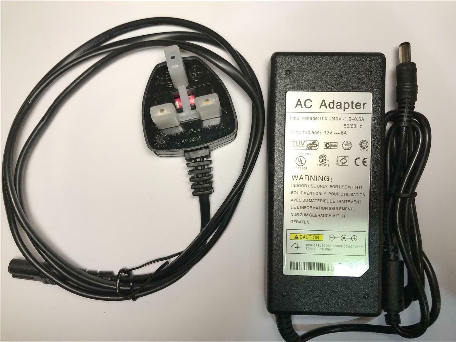 12V 5.5A 6A AC-DC Switching Adaptor Power Supply PWR-66W-AC UK Replacement for 72W Type: Power Adapter Max. Output Po