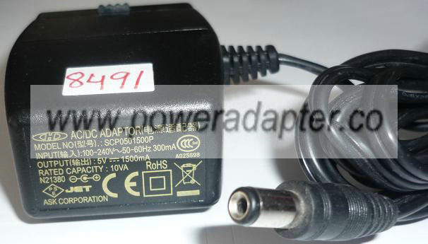 CHD SCP0501500P AC ADAPTER 5VDC 1500mA USED -(+) 2x5.5x10mm ROUN