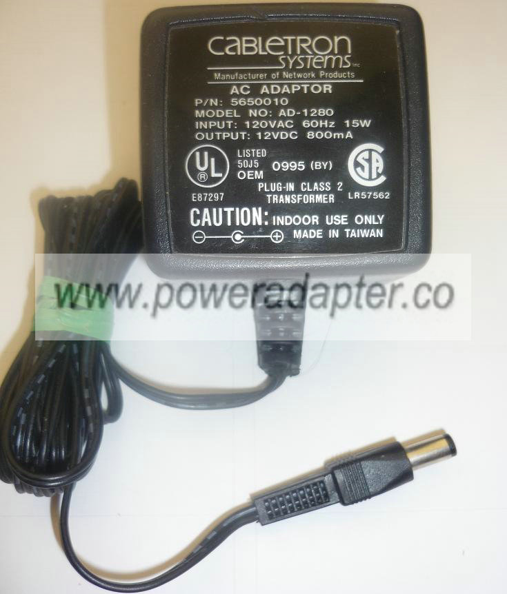 Cabletron Systems AD-1280 AC ADAPTER 12VDC 800mA used -(+) 2x5.5