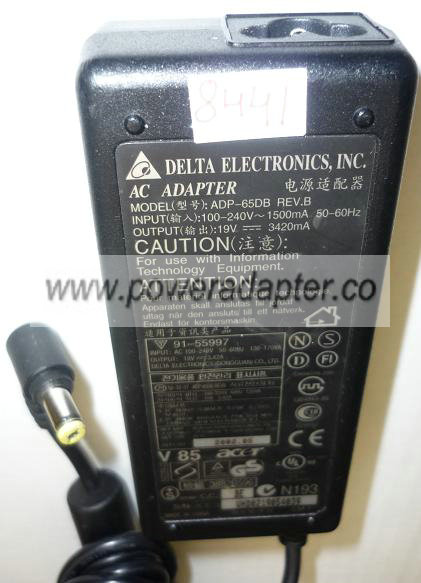 DELTA ADP-65DB AC ADAPTER 19VDC 3420A USED -(+) 1.7x5.5mm ACER R